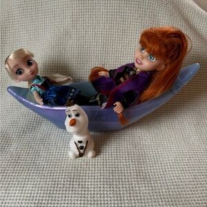Disney Frozen Anna Elsa petite toddler dolls with Gondola boat & Olaf lot